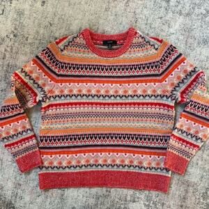 J. Crew Women Fair Isle Crewneck Sweater Multicolor Sz S holidays winter Preppy